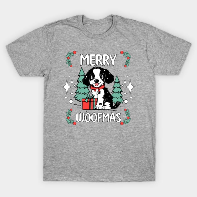 Merry Christmas dog pet puppy woof typography | Morcaworks T-Shirt by Oricca